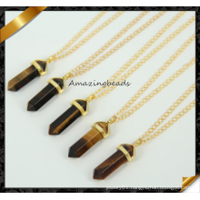 Nature Tiger Eye Pendant Necklace Stone Point Pendant Gold Plated Chain Gems Necklace (CN020)